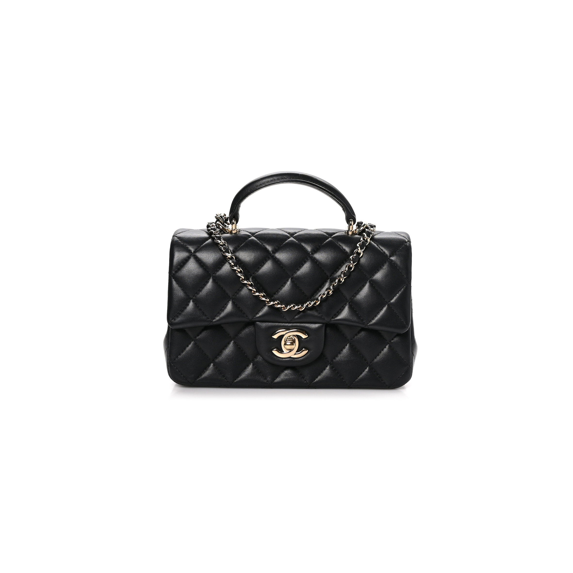 CHANEL LAMBSKIN QUILTED MINI TOP HANDLE RECTANGULAR FLAP BLACK AS2431 (20*14*7cm)